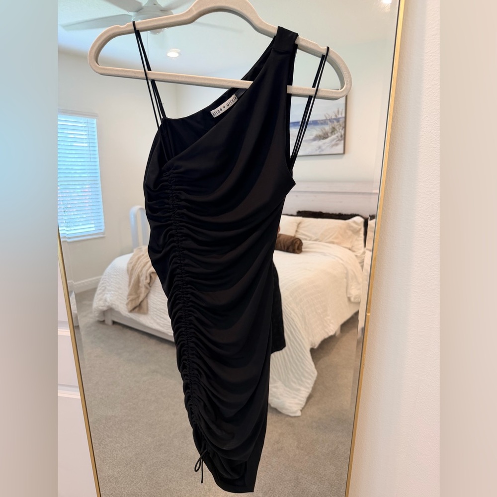 Alice + Olivia Black Asymmetric Draped Dress Sz2